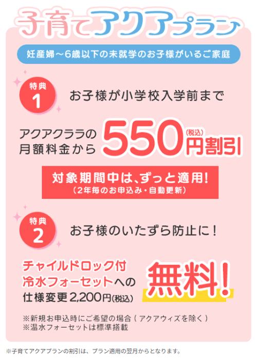 子育てアクアプランの特典内容